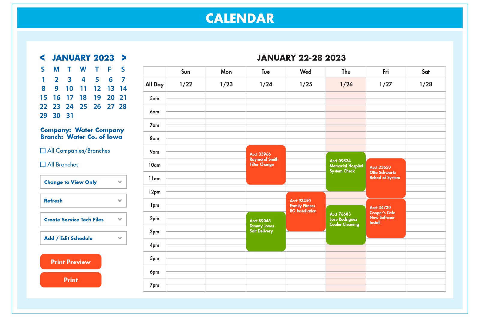 WaterFlex calendar